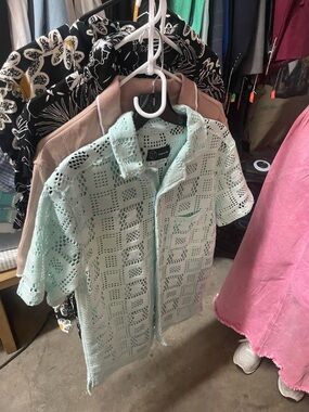 Mint Crochet Button-Up Shirt